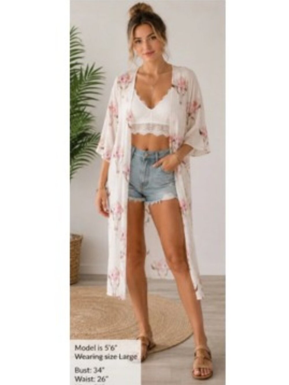 Pink Owl Floral Bull Blush Kimono/Duster in Cream and Pink – Size Large – NWOT